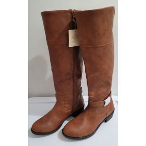 St Johns Bay Zip Up Riding Boots Sz 6.5 M Cognac Deer Tall Brown Memory Foam NWT